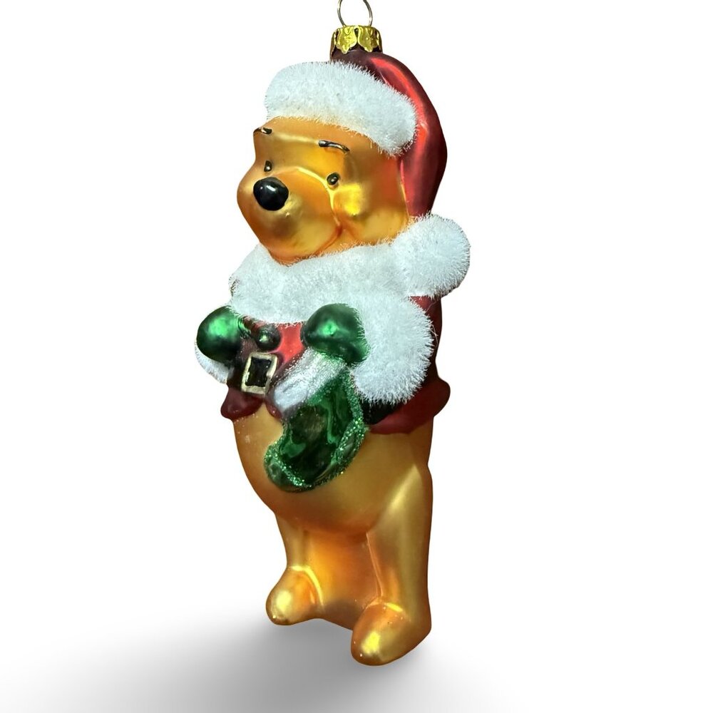 Disney Winnie The Pooh Santa Christmas Ornament Glass Gold Bear 2009 Hallmark - Picture 4 of 7